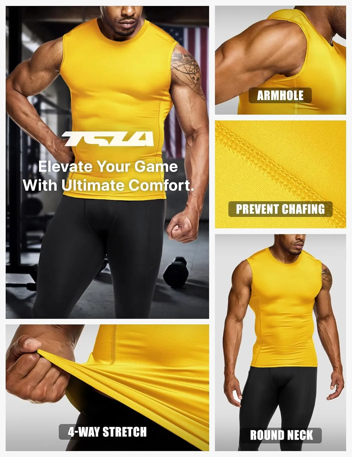 TSLA Men's Sleeveless Workout Shirts, Dry Fit Running Compression Cutoff Shirts, Athletic Training Tank Top