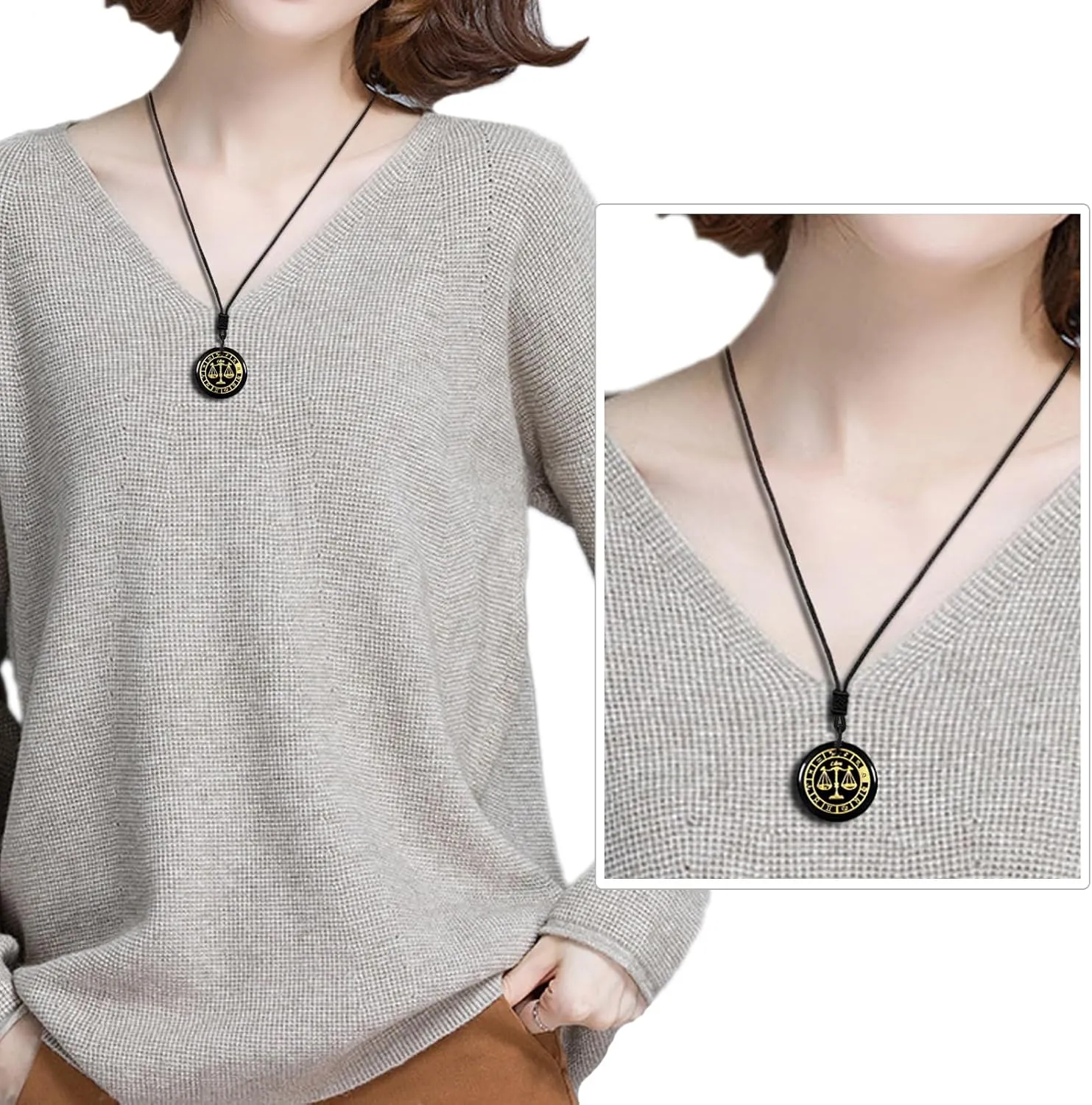 TUMBEELLUWA Constellation Necklace Black Obsidian Crystal Stone Pendant Amulet with Adjustable Cord