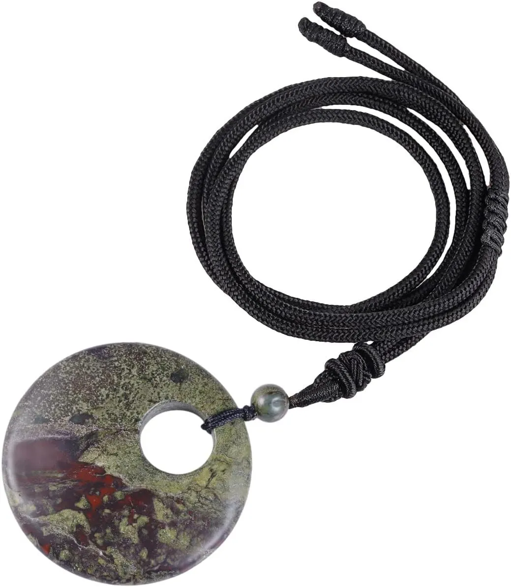 TUMBEELLUWA Crystal Peace Buckle Pendant Necklace for Man for Women Lucky Coin Stone Pendant with Adjustable Cord
