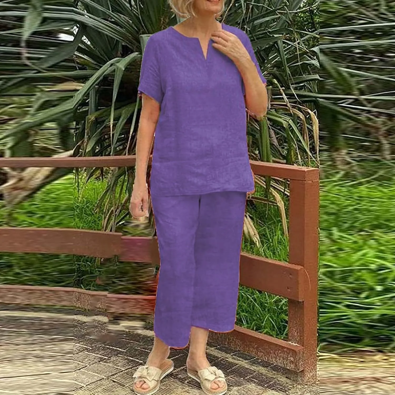 Two Piece Sets for Women Summer Casual Linen Button Shirts Comfy Bermuda Long Pants Set Summer Vacation Resort Wear