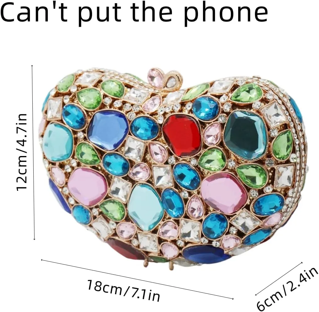 UMREN Cute Heart Shaped Diamond Evening Bag Women Sparkling Rhinestone Clutch Purse Crystal Prom Handbag Wedding Bridal Purse