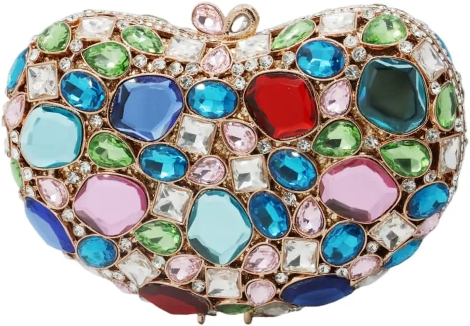 UMREN Cute Heart Shaped Diamond Evening Bag Women Sparkling Rhinestone Clutch Purse Crystal Prom Handbag Wedding Bridal Purse