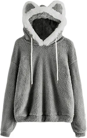 Unisex Hoodies Cat Ear Hooded Sweater Coats Long Sleeve Hoodies Sweatshirt Blouse Pullover Outwear for Women Men