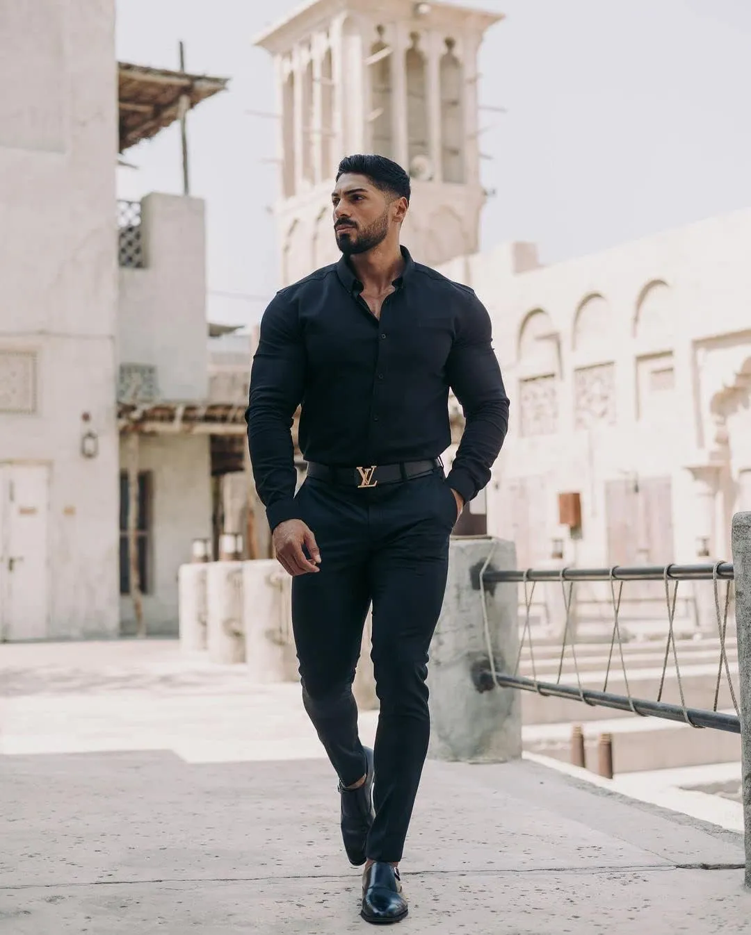 URRU Men's Muscle Dress Shirts Slim Fit Stretch Long&Short Sleeve Casual Button Down Shirt
