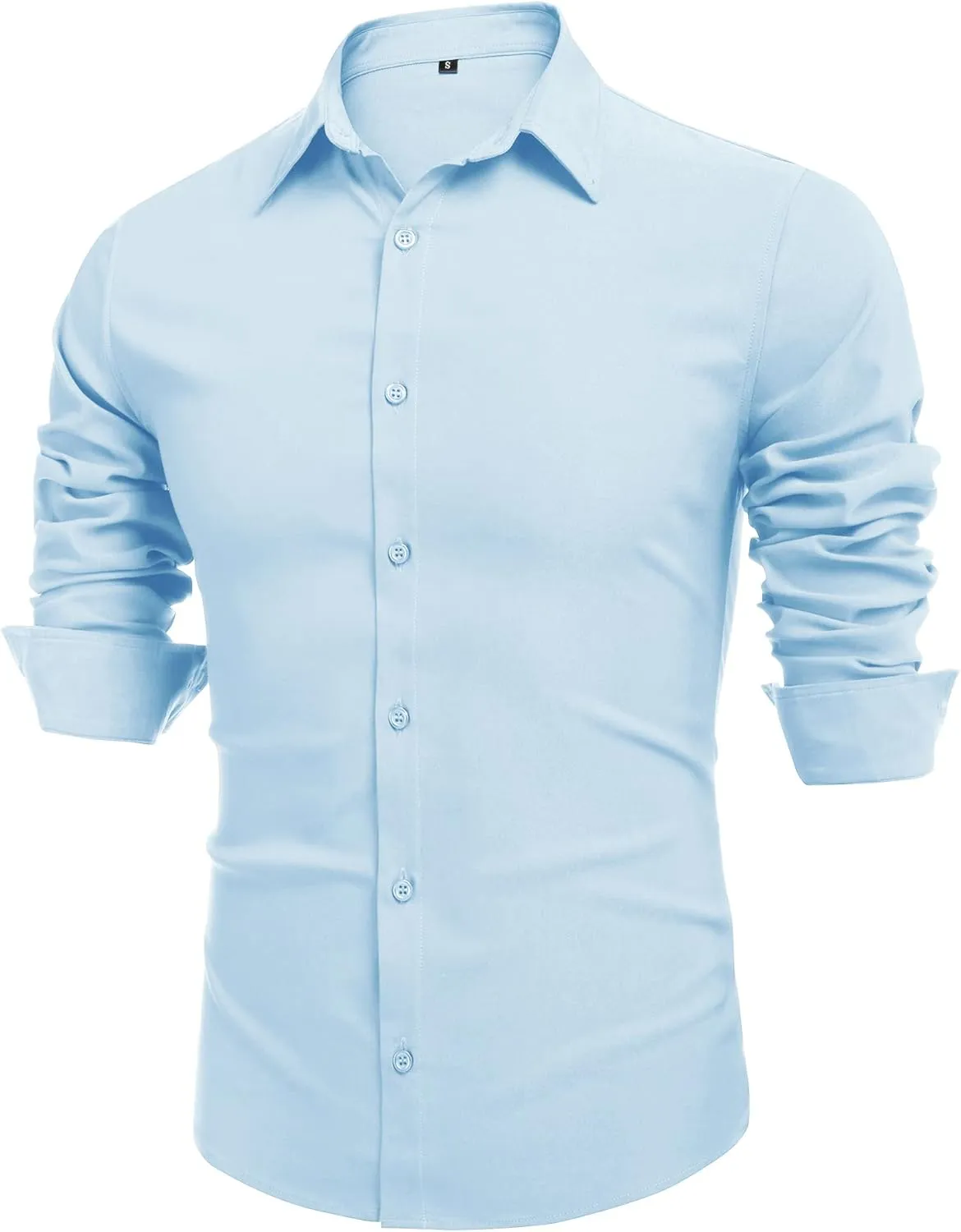 URRU Men's Muscle Dress Shirts Slim Fit Stretch Long&Short Sleeve Casual Button Down Shirt