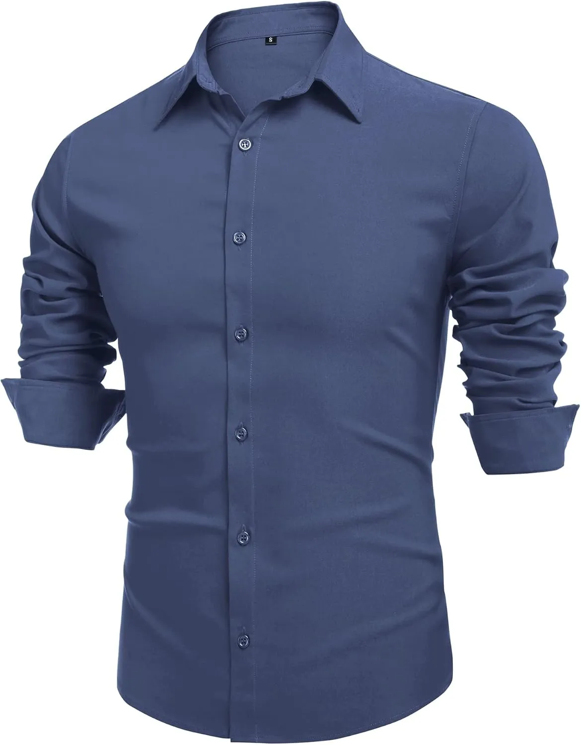 URRU Men's Muscle Dress Shirts Slim Fit Stretch Long&Short Sleeve Casual Button Down Shirt