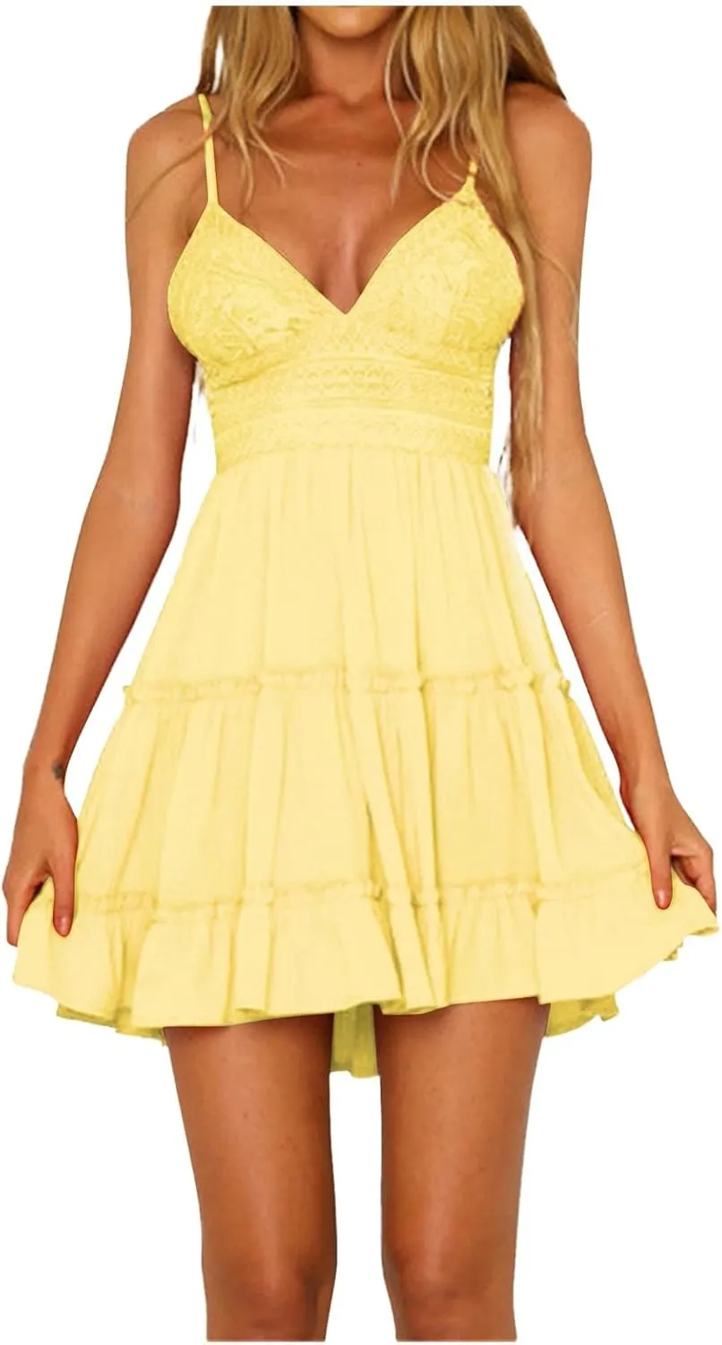 Vacation 2025 Casual Summer Sun Dresses for Women Cami Bow Tie Sexy Trendy Sexy Summer Sun Dresses 2025 Club Beach