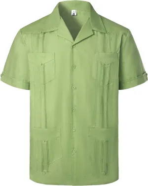 VATPAVE Mens Linen Cuban Guayabera Shirts Casual Button Down Short Sleeve Summer Shirts