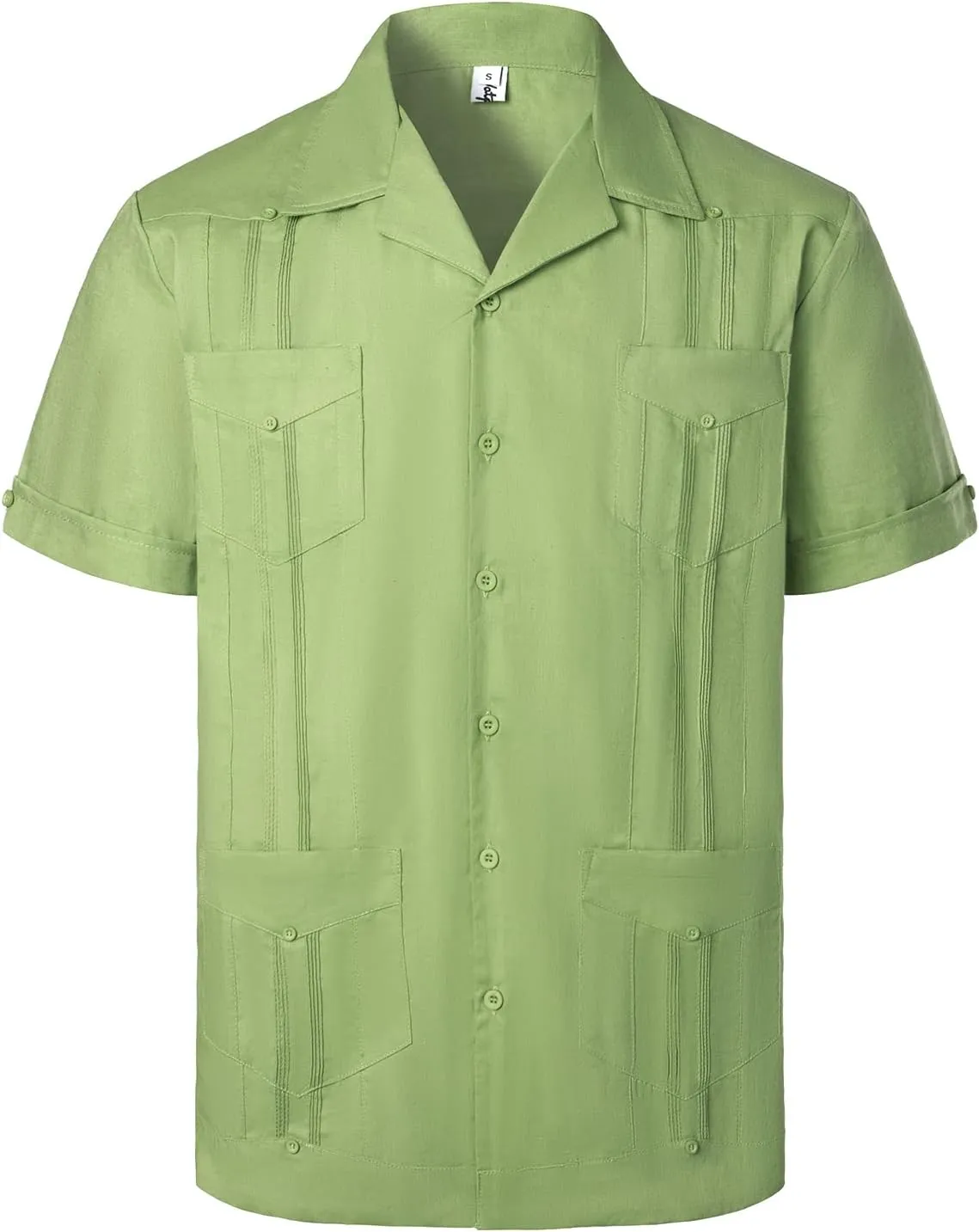 VATPAVE Mens Linen Cuban Guayabera Shirts Casual Button Down Short Sleeve Summer Shirts