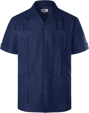 VATPAVE Mens Linen Cuban Guayabera Shirts Casual Button Down Short Sleeve Summer Shirts