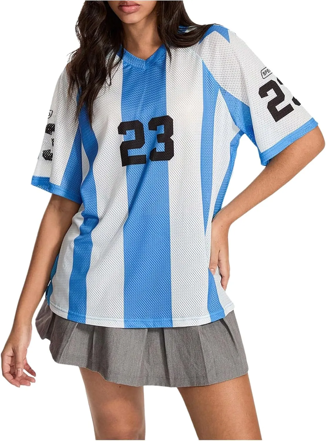 Verdusa Women's Oversized Y2k Number Print T Shirts Drop Shoulder Jersey Shirts