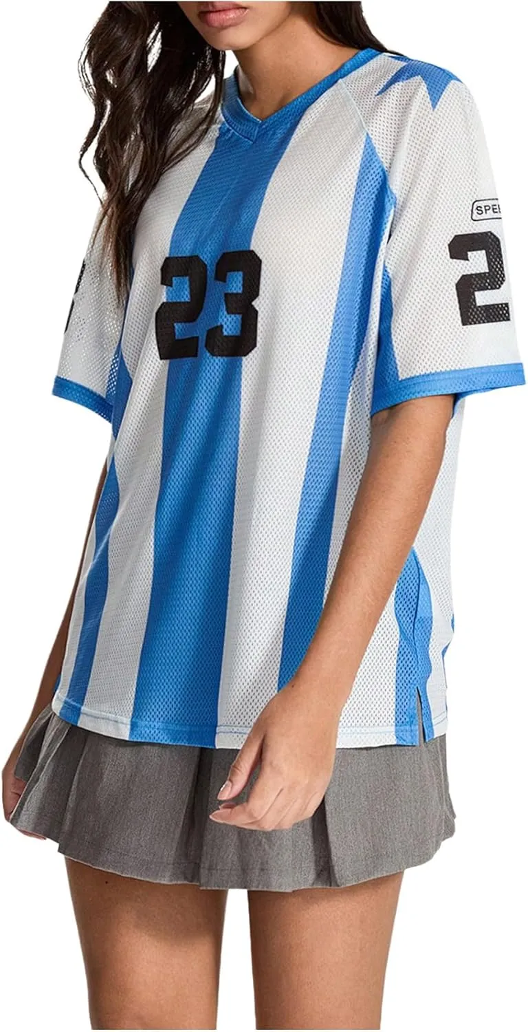 Verdusa Women's Oversized Y2k Number Print T Shirts Drop Shoulder Jersey Shirts