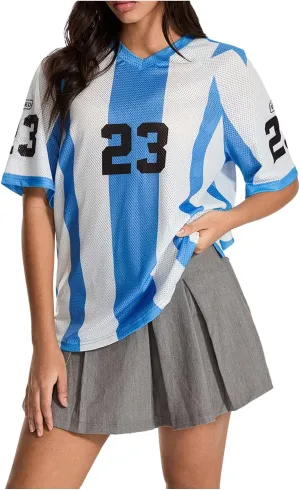 Verdusa Women's Oversized Y2k Number Print T Shirts Drop Shoulder Jersey Shirts