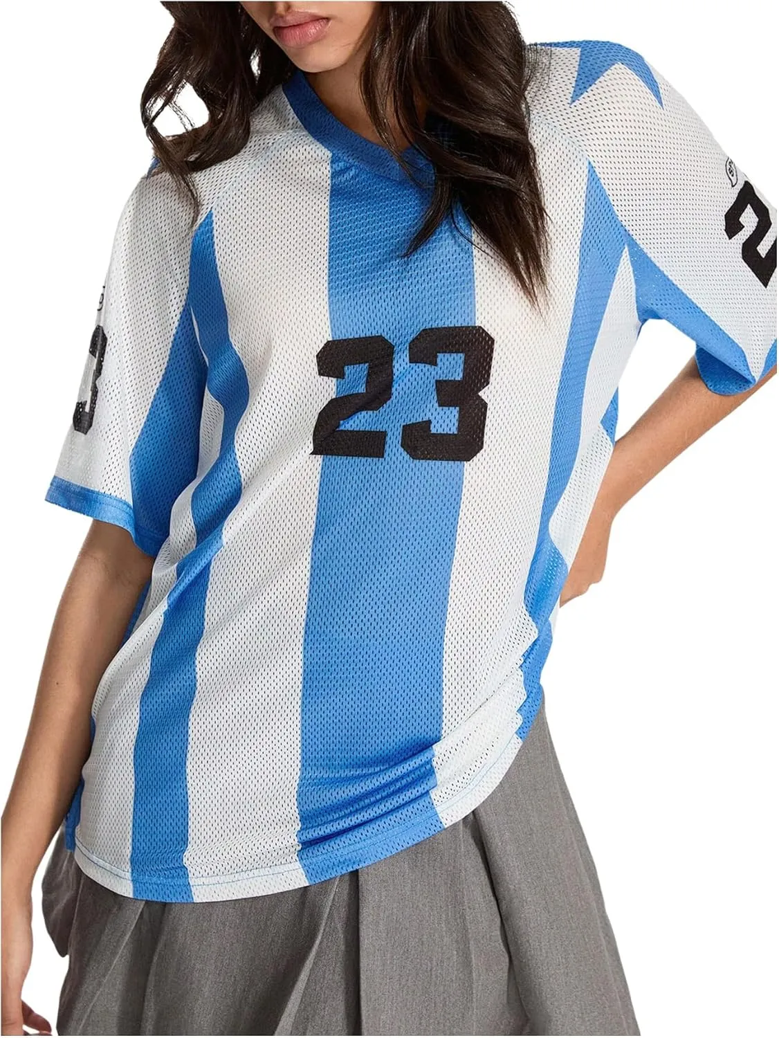 Verdusa Women's Oversized Y2k Number Print T Shirts Drop Shoulder Jersey Shirts