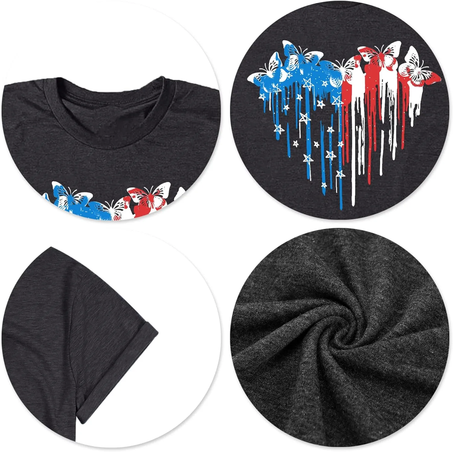 VVNTY American Flag Heart Shirt Women Patriotic T-Shirt 4th of July Graphic Tees Shirts USA Flag Star Stripe Tops