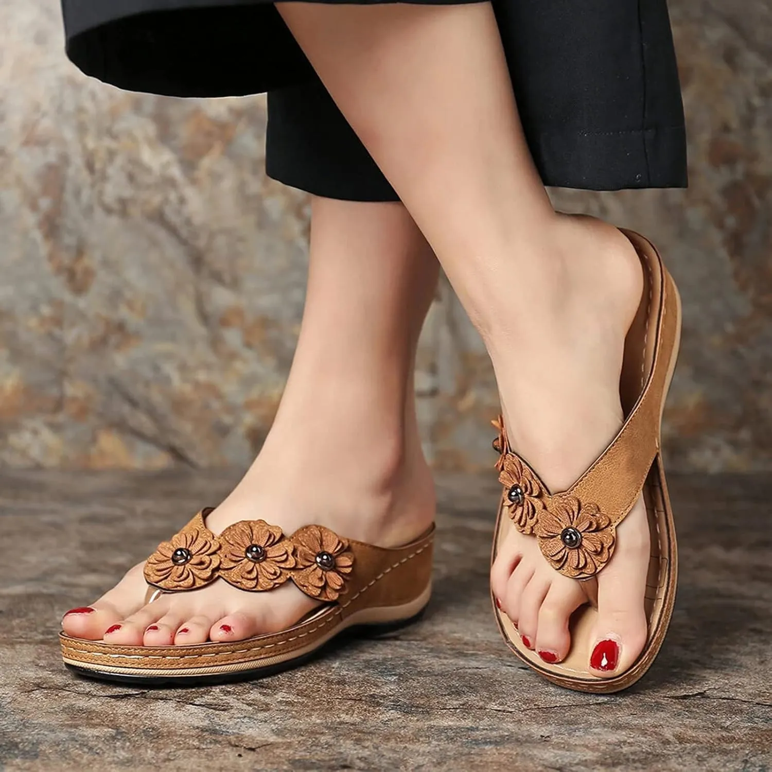 Wedge Sandals for Women Comfortable Platform Slides Orthopedic Sandal Summer Casual Womens Flip Flops Walking Shoes