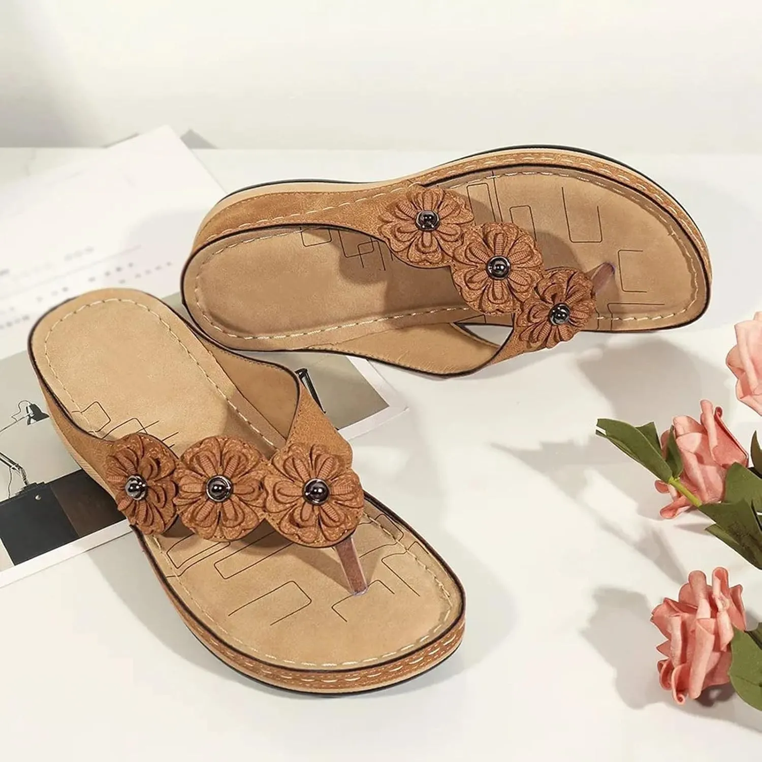 Wedge Sandals for Women Comfortable Platform Slides Orthopedic Sandal Summer Casual Womens Flip Flops Walking Shoes