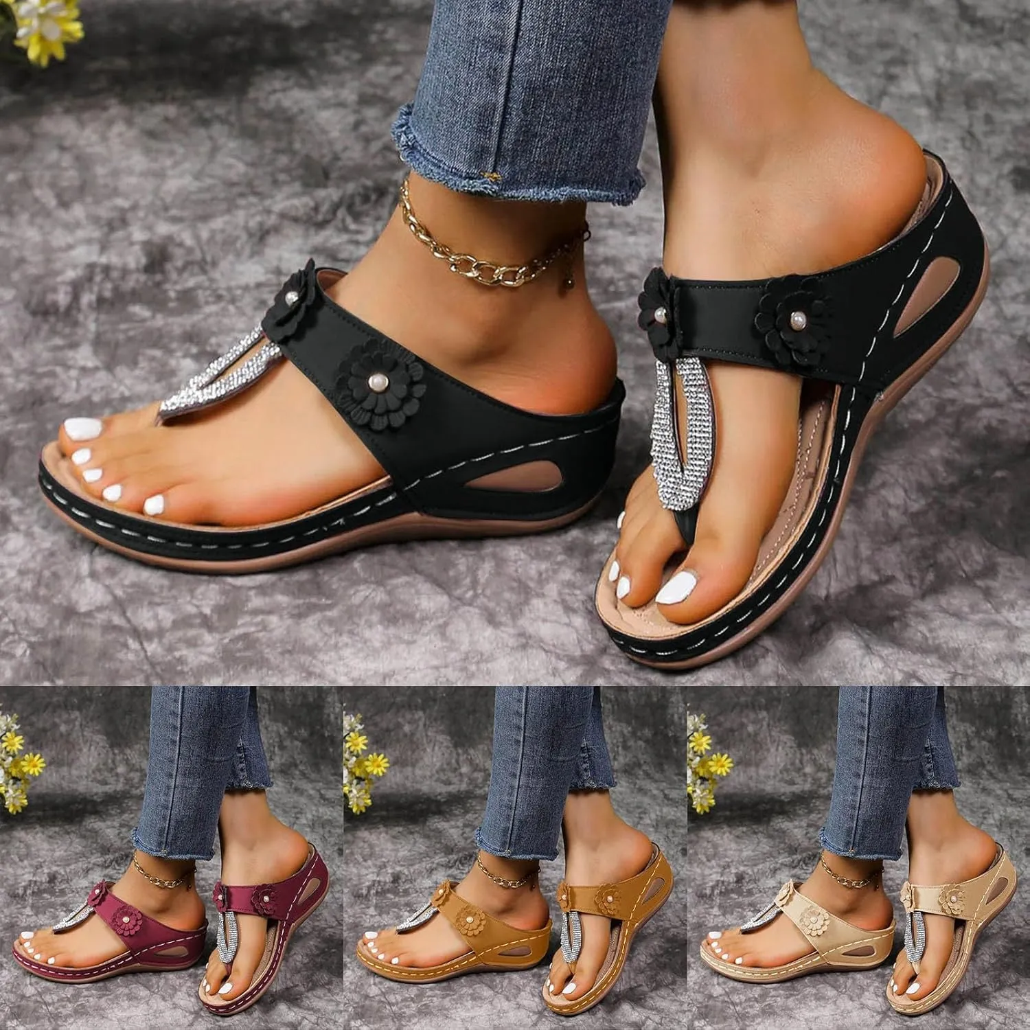 Wedge Sandals for Women Summer Comfortable Sandals 2025 Orthopedic Sandals with Arch Support Flip Flops Soft Sandals
