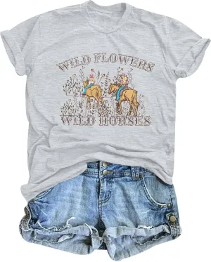 Western Cowgirl Shirt Wild Flowers Wild Horses Shirt Vintage Country Concert Shirt Rodeo Graphic Tee