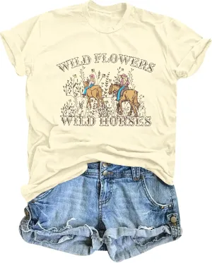 Western Cowgirl Shirt Wild Flowers Wild Horses Shirt Vintage Country Concert Shirt Rodeo Graphic Tee