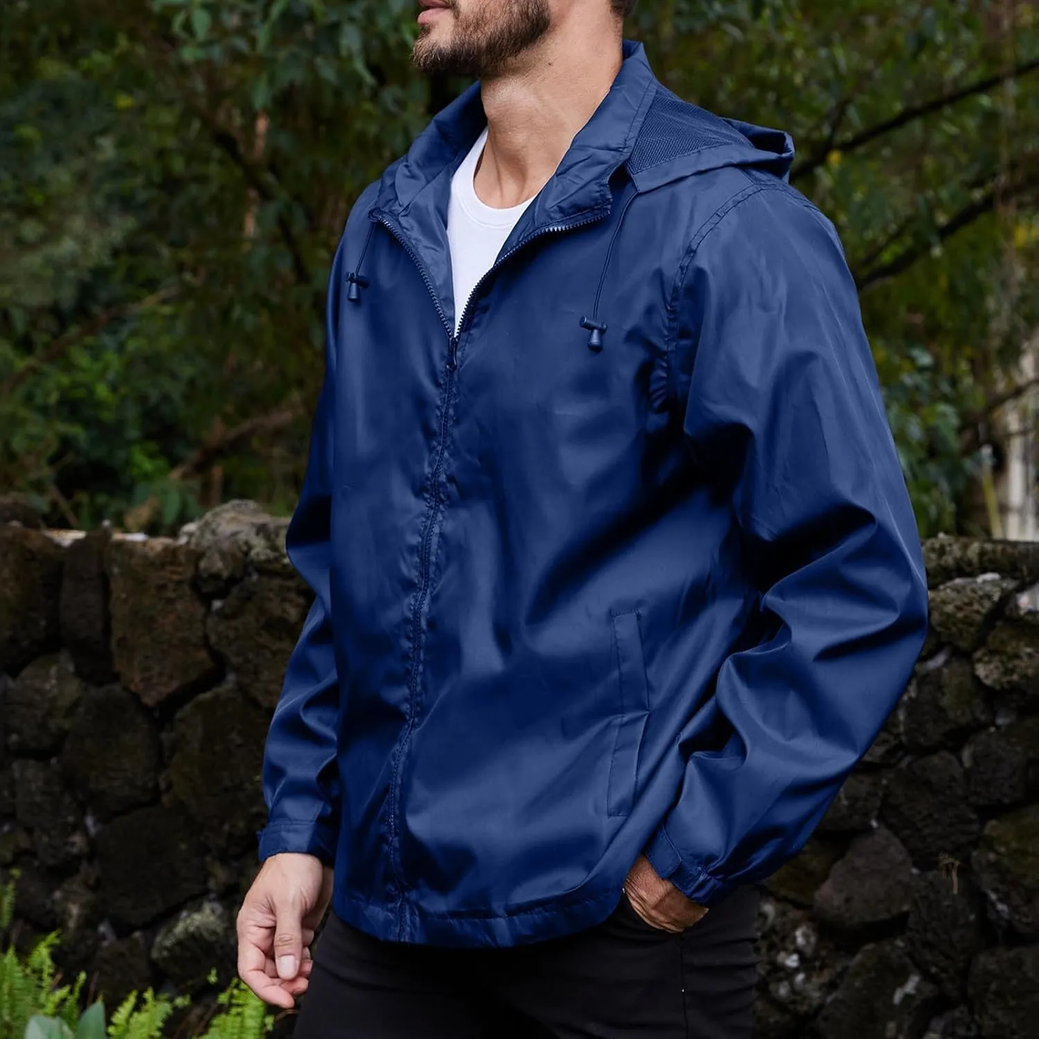 Windbreaker Jackets for Men Packable Outdoor Hooded Rain Jackets with Pocket Raincoat Travel Hiking Cycling Jacket