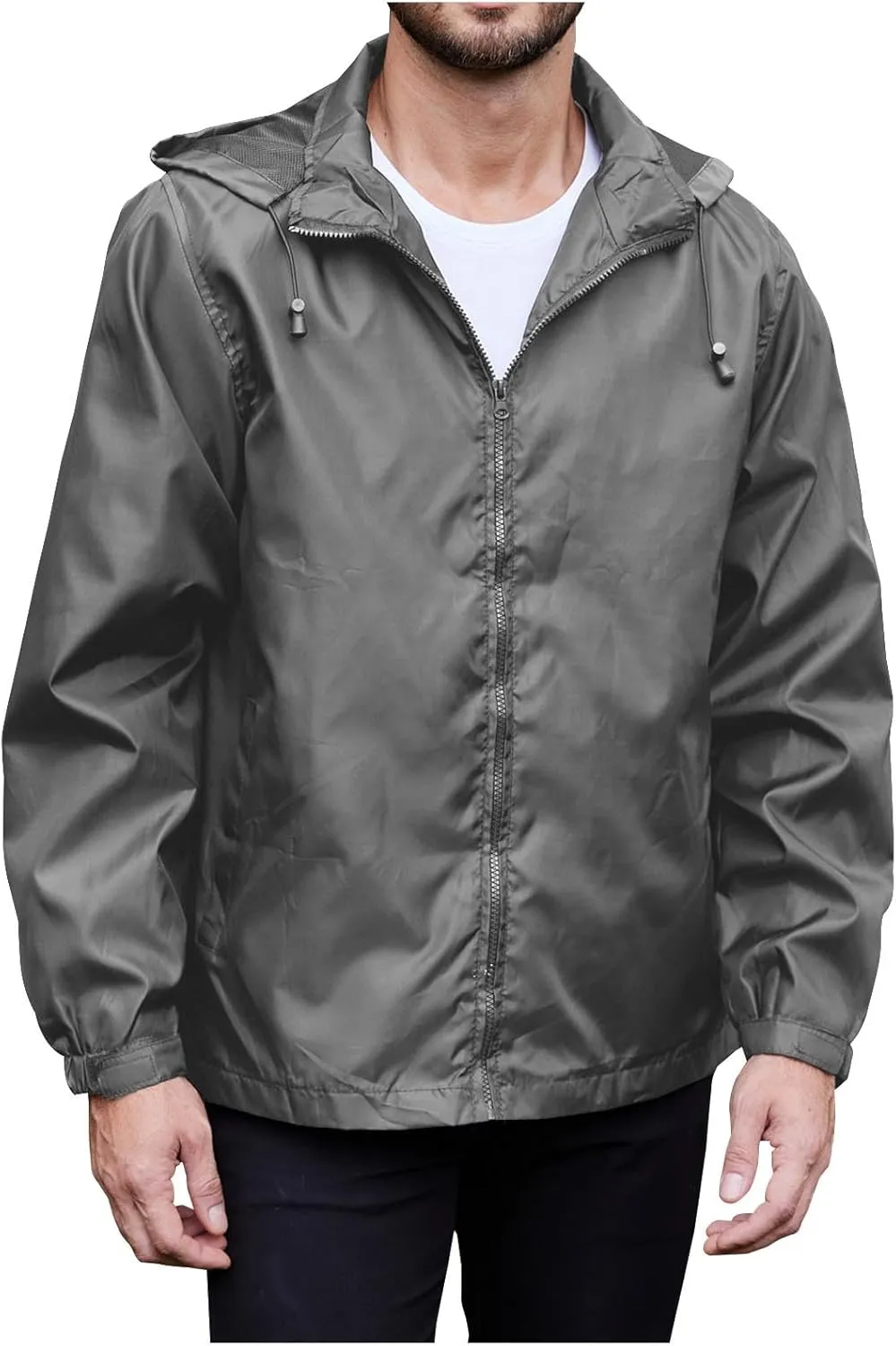 Windbreaker Jackets for Men Packable Outdoor Hooded Rain Jackets with Pocket Raincoat Travel Hiking Cycling Jacket