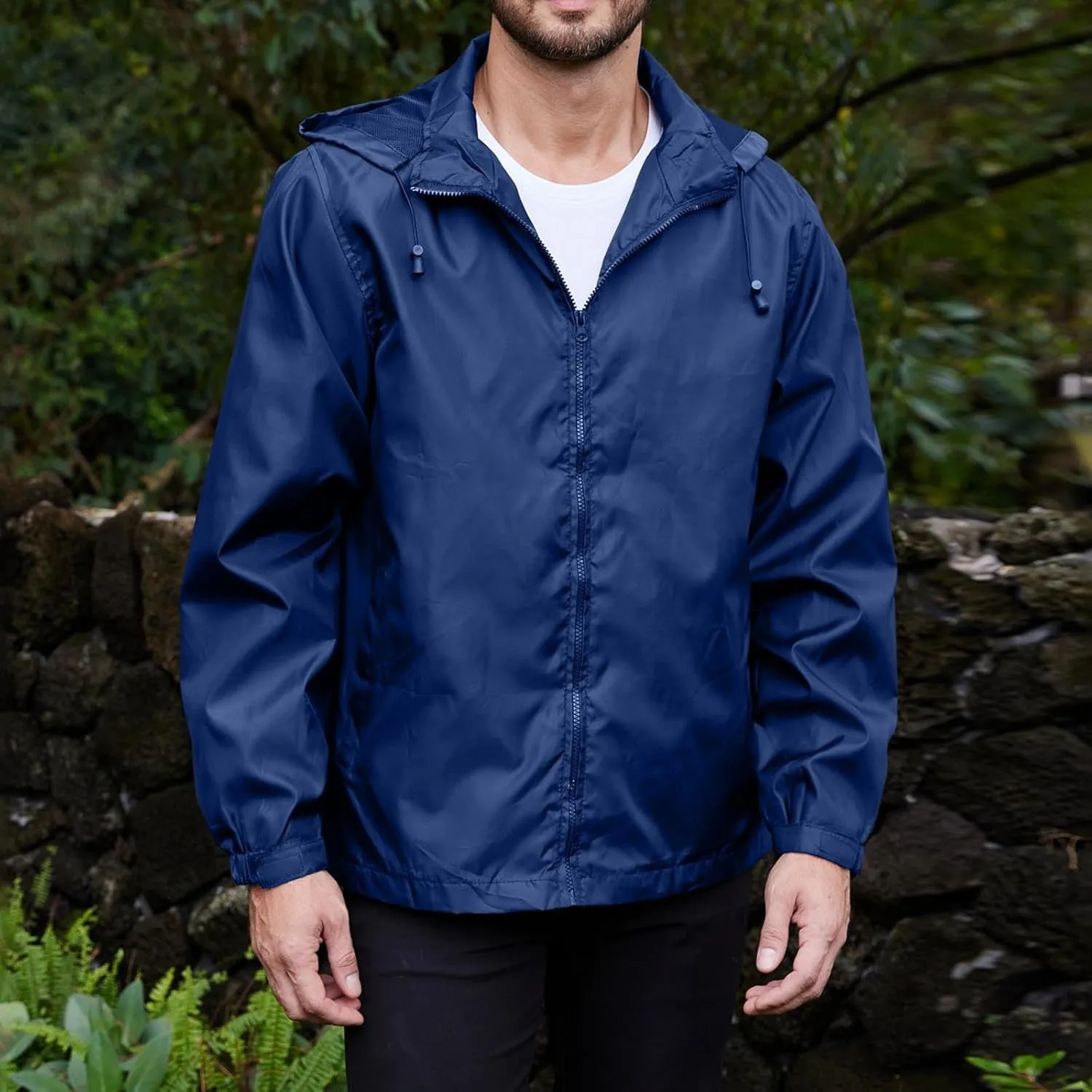 Windbreaker Jackets for Men Packable Outdoor Hooded Rain Jackets with Pocket Raincoat Travel Hiking Cycling Jacket