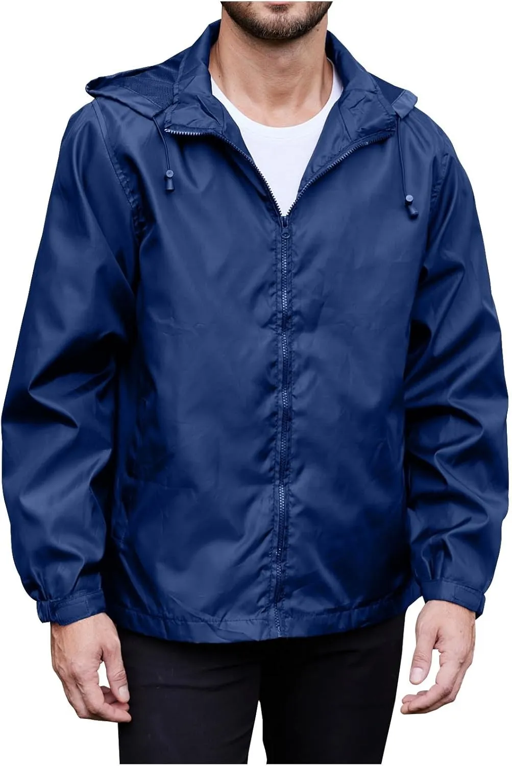 Windbreaker Jackets for Men Packable Outdoor Hooded Rain Jackets with Pocket Raincoat Travel Hiking Cycling Jacket