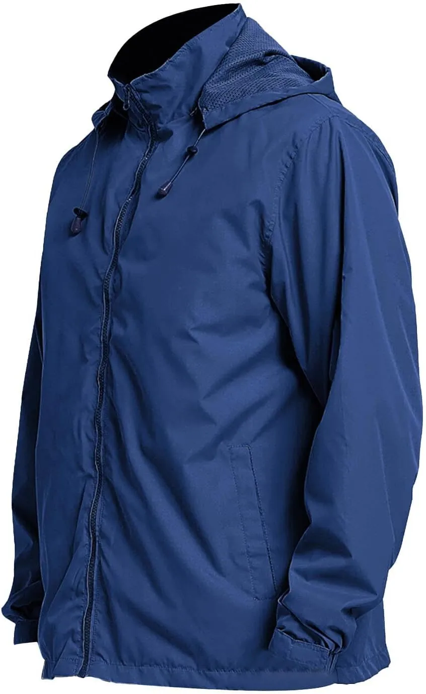Windbreaker Jackets for Men Packable Outdoor Hooded Rain Jackets with Pocket Raincoat Travel Hiking Cycling Jacket