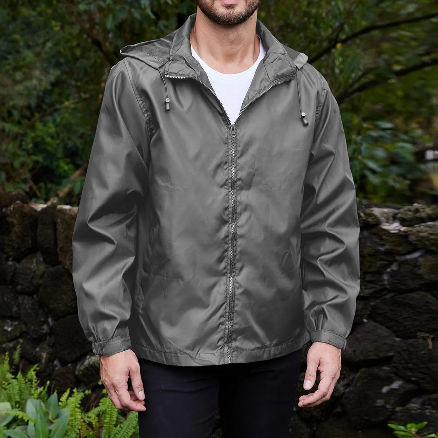 Windbreaker Jackets for Men Packable Outdoor Hooded Rain Jackets with Pocket Raincoat Travel Hiking Cycling Jacket
