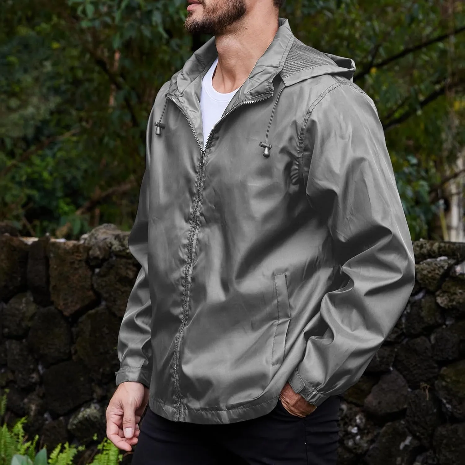 Windbreaker Jackets for Men Packable Outdoor Hooded Rain Jackets with Pocket Raincoat Travel Hiking Cycling Jacket
