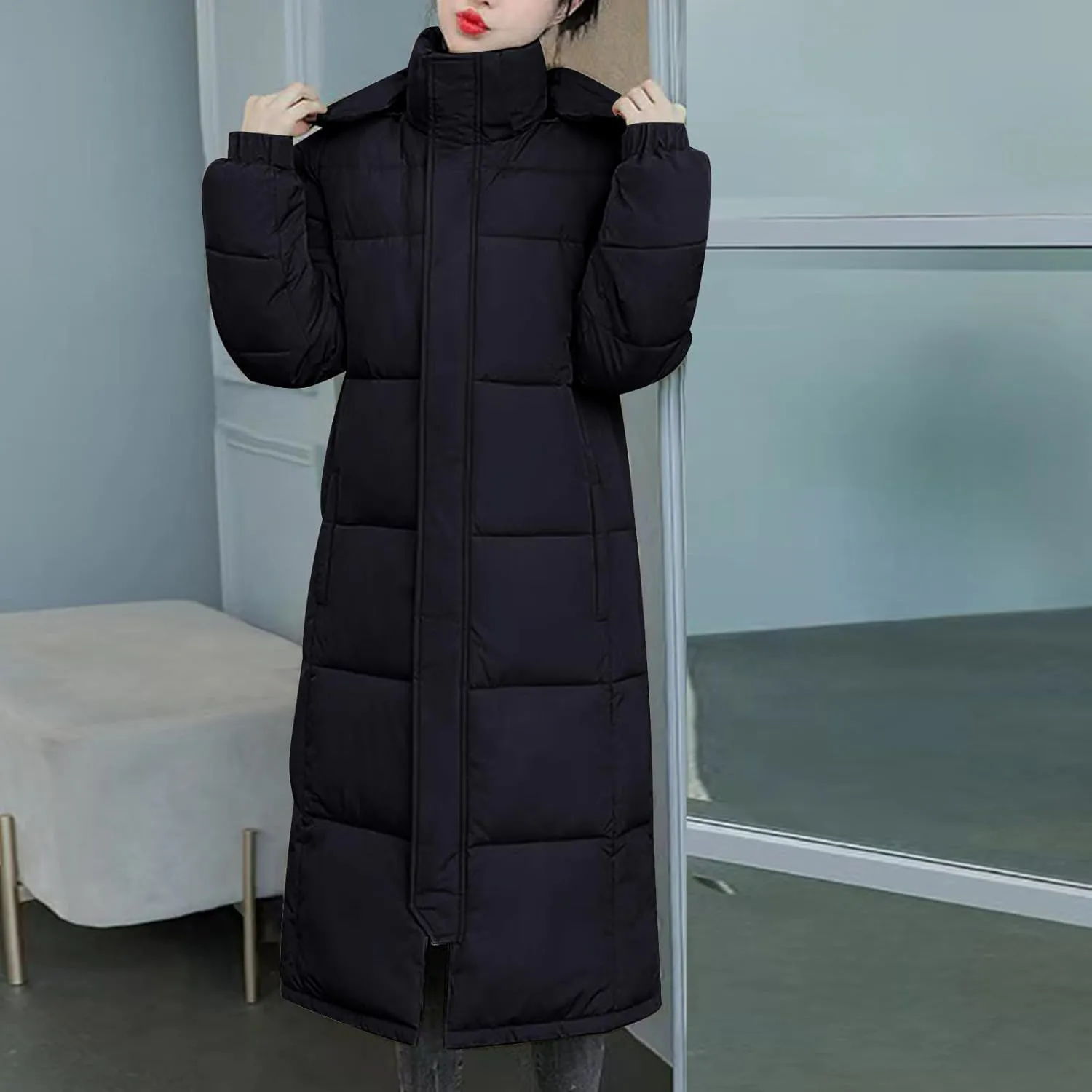 Winter Coats for Women 2023 Trendy Long Hooded Puffer Jackets Plus Size Quilted Lightweight Jackets Padded Down Coats