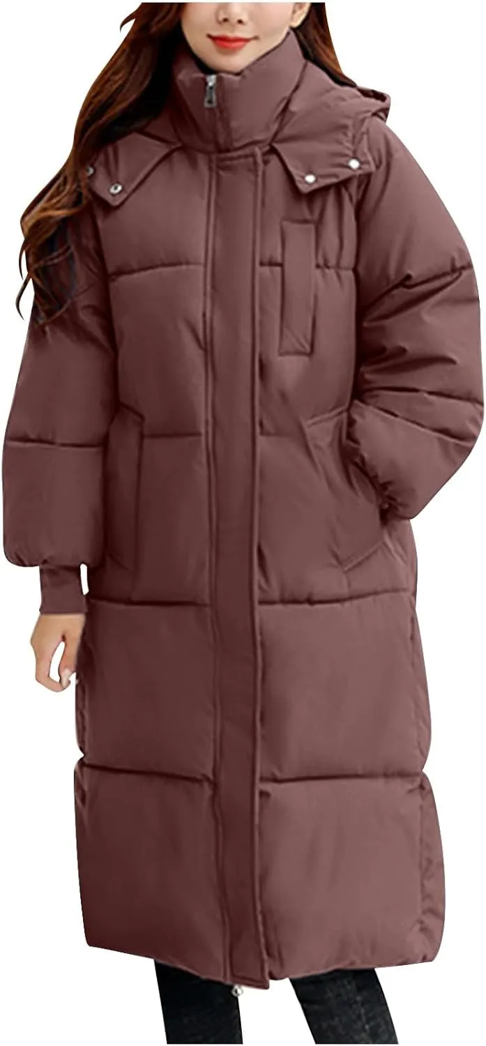 Winter Coats for Women Long Puffer Jackets with Hood Waterproof Maxi Down Jacket Padded Warm Coats Parkas Outerwear
