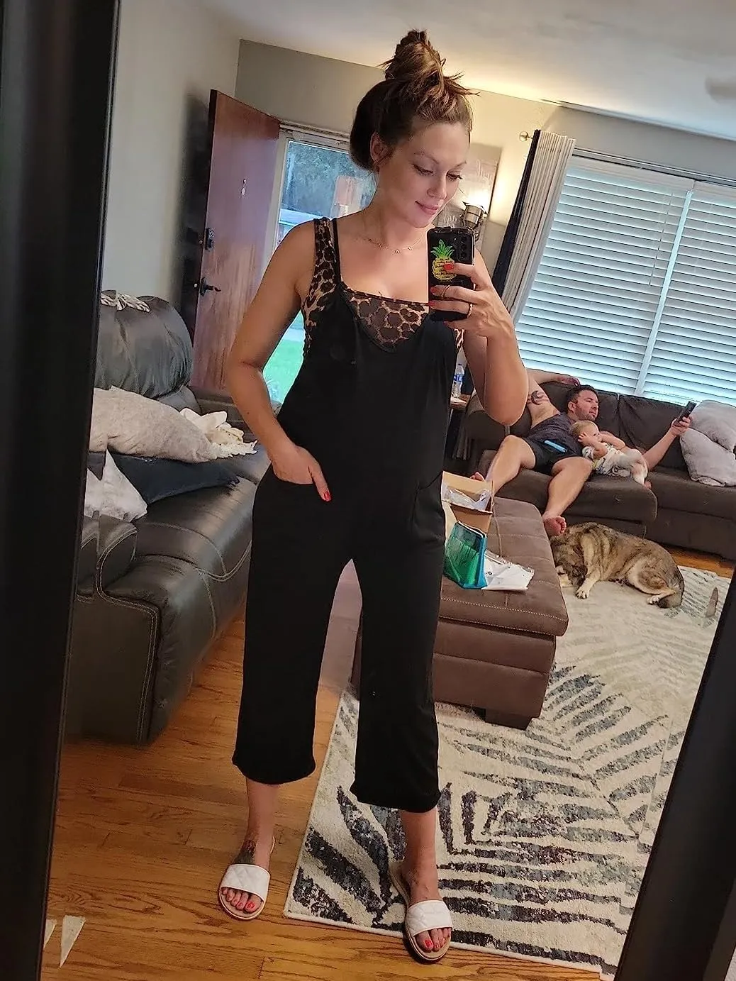 Women Casual Overalls Jumpsuits Loose Sleeveless Adjustable Spaghetti Strap Wide Leg Long Pants Romper with Pockets