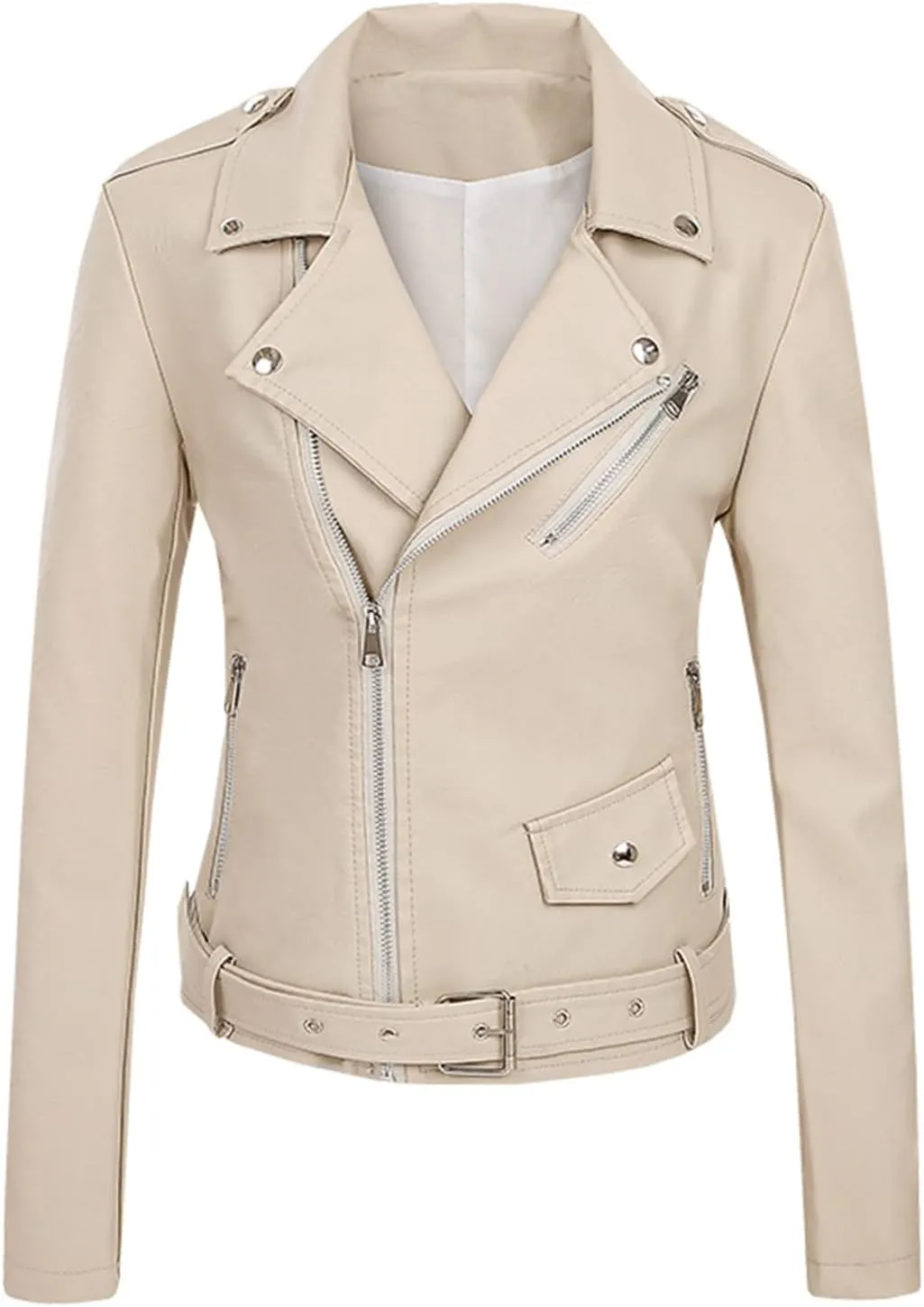 Women Classic Faux Leather Jacket Zip Up Outwear Lapel Biker Short Coat Ladies Moto Jackets Motorcycle Cardigan