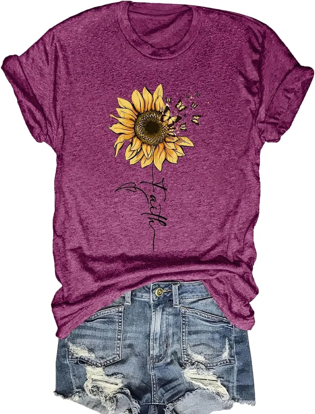 Women Crew Neck Sunflower Graphic Loose Tee Shirts Short Sleeve Tshirts Garden Lover Trendy Top