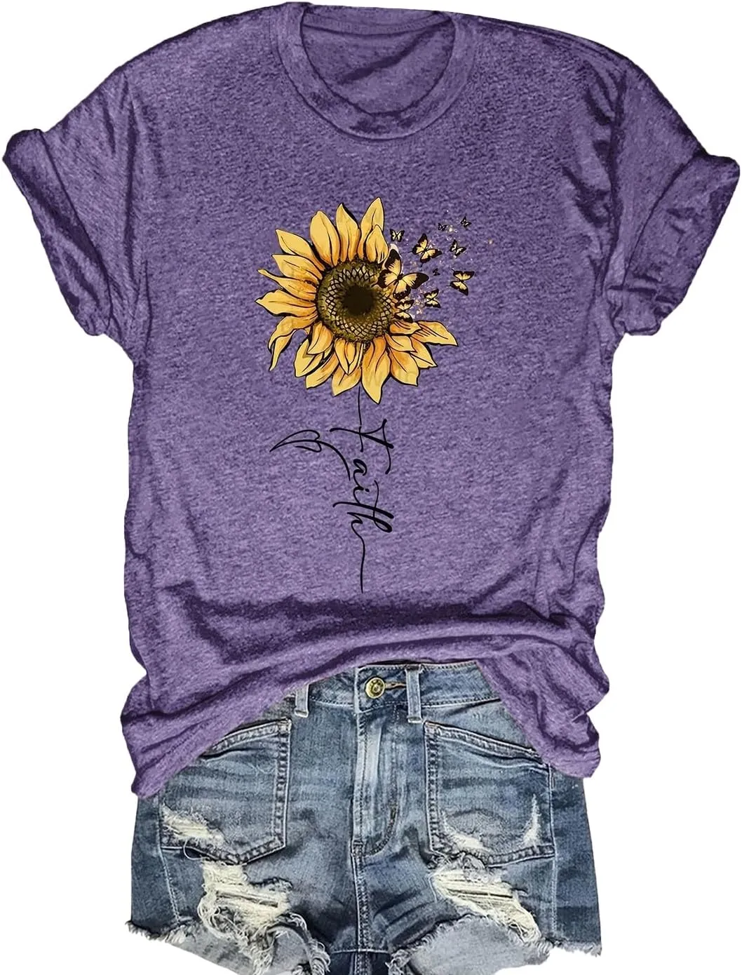 Women Crew Neck Sunflower Graphic Loose Tee Shirts Short Sleeve Tshirts Garden Lover Trendy Top