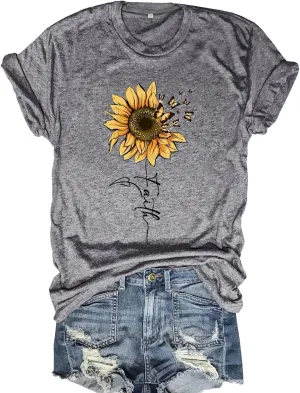 Women Crew Neck Sunflower Graphic Loose Tee Shirts Short Sleeve Tshirts Garden Lover Trendy Top