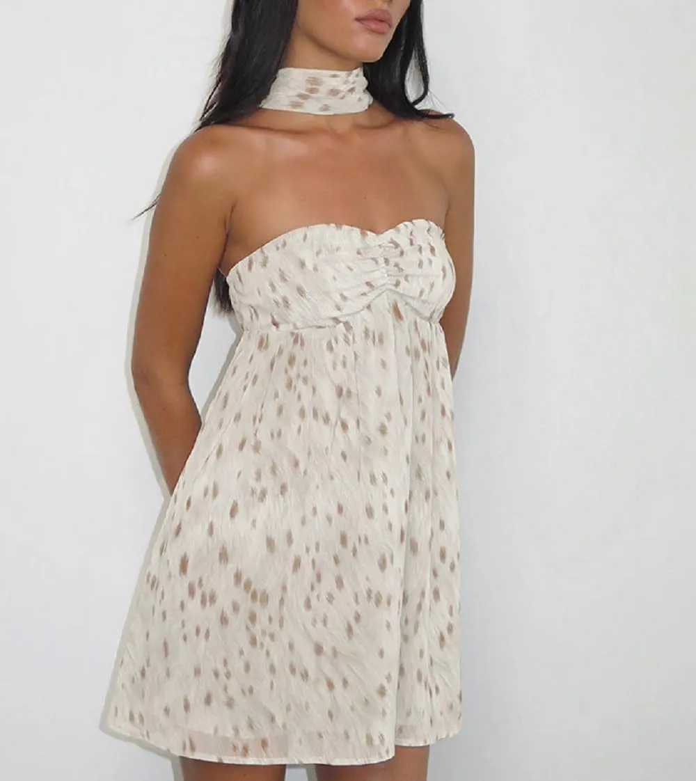 Women Halter Neck Mini Bodycon Dress with Scarf Sexy Backless Silk Satin Short Dress Club Party Dresses