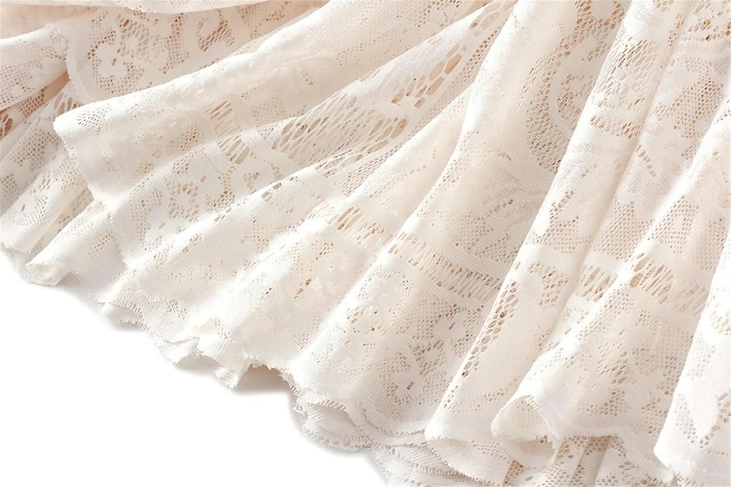 Women High Waist Pleated A-Line Lace Midi Skirt Double Layers Party Skirt