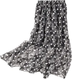 Women Mulberry Silk Printed Skirt Two-Layers Pleated Midi Skirt Summer Beach Skirt