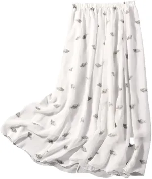 Women Mulberry Silk Printed Skirt Two-Layers Pleated Midi Skirt Summer Beach Skirt