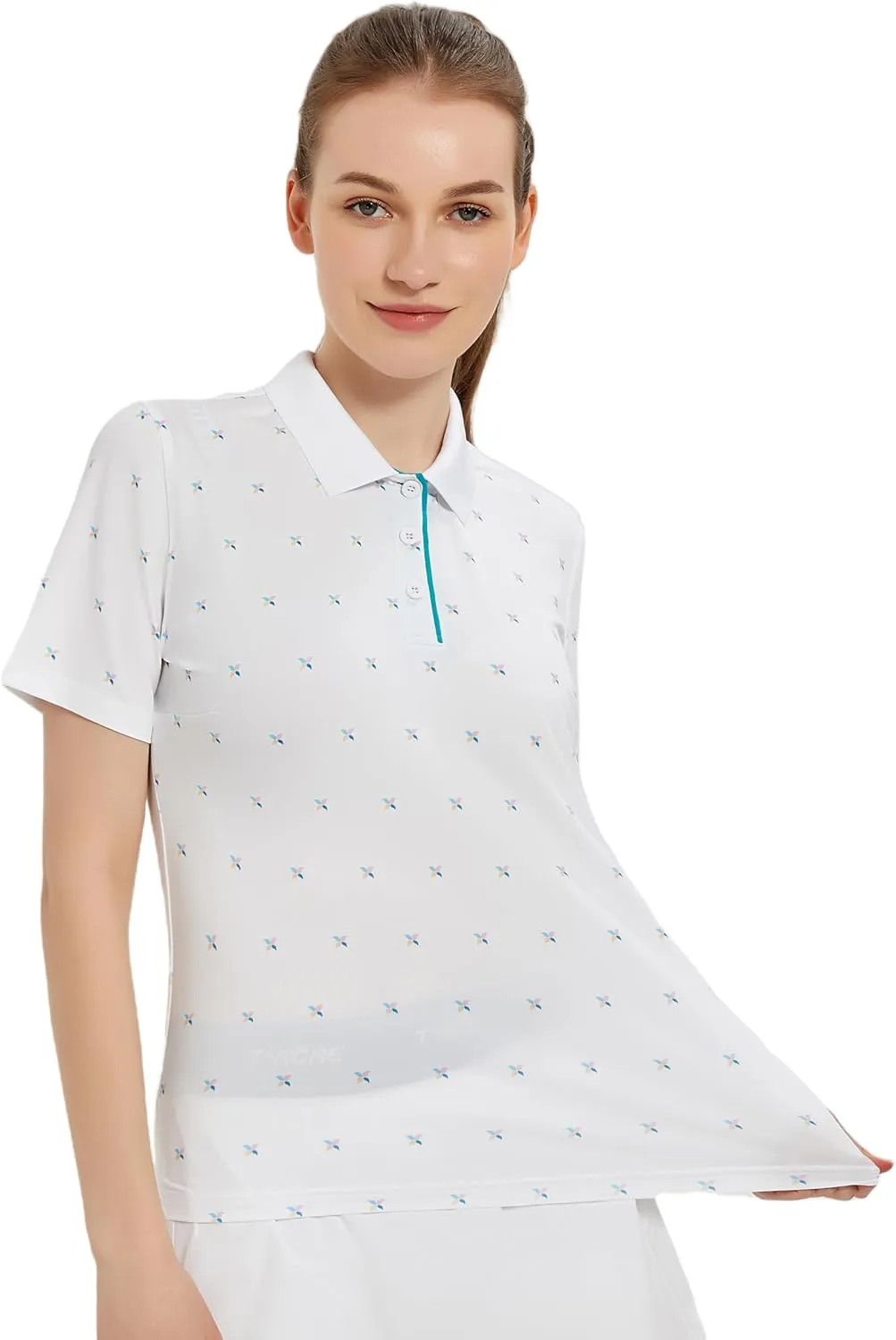 Women Print Golf Sport Polo Shirts Athletic Lightweight Quick Dry Slim Stretchable Tennis Short Sleeve Shirts