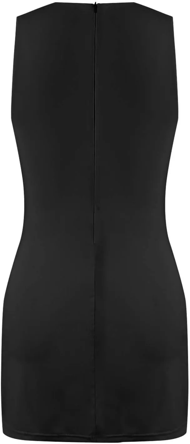 Women Tennis Dress Crew Neck Sleeveless Athletic Dresses with Built in Shorts Side Slit Workout Dresses with Pockets