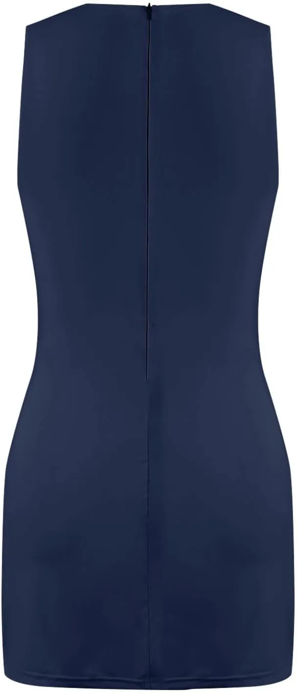 Women Tennis Dress Crew Neck Sleeveless Athletic Dresses with Built in Shorts Side Slit Workout Dresses with Pockets