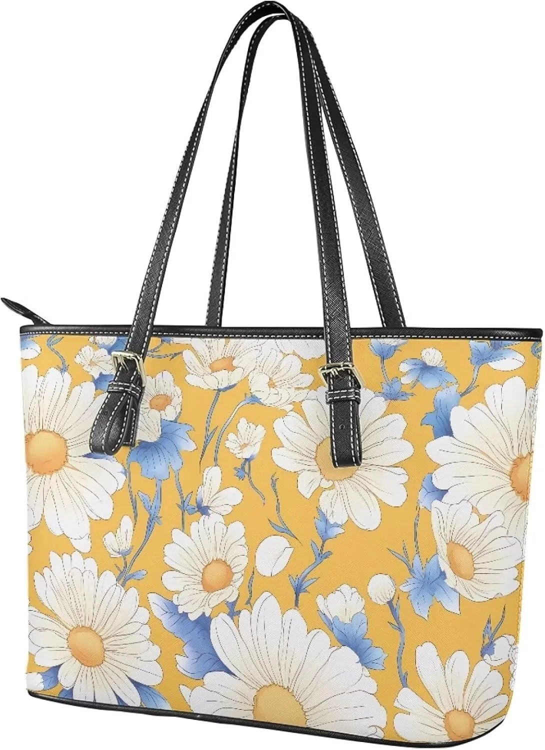 Women Tote Bag Countryside Flowers Ladies Tote Shoulder Bag, Waterproof PU Leather Top Handle Hobo Tote Satchel