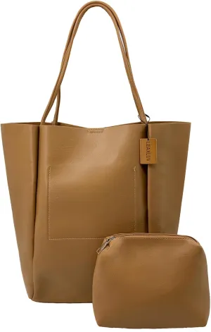 Women Tote Bags Top Handle Satchel Shoulder Purse PU Vegan Leather Tote Bag with Handbags, Soft and Simple Style, Khaki