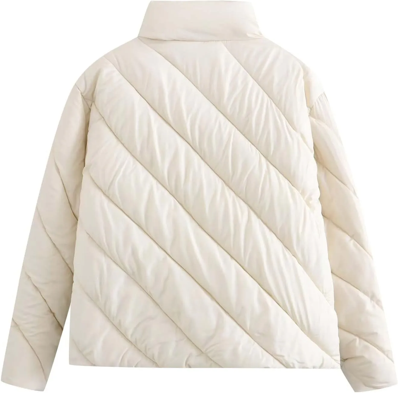 Women Winter Coats Long Sleeve Zip Puffer Jacket Stand Collar Quilted Lightweight Jackets Padded Baggy Short Down Coats