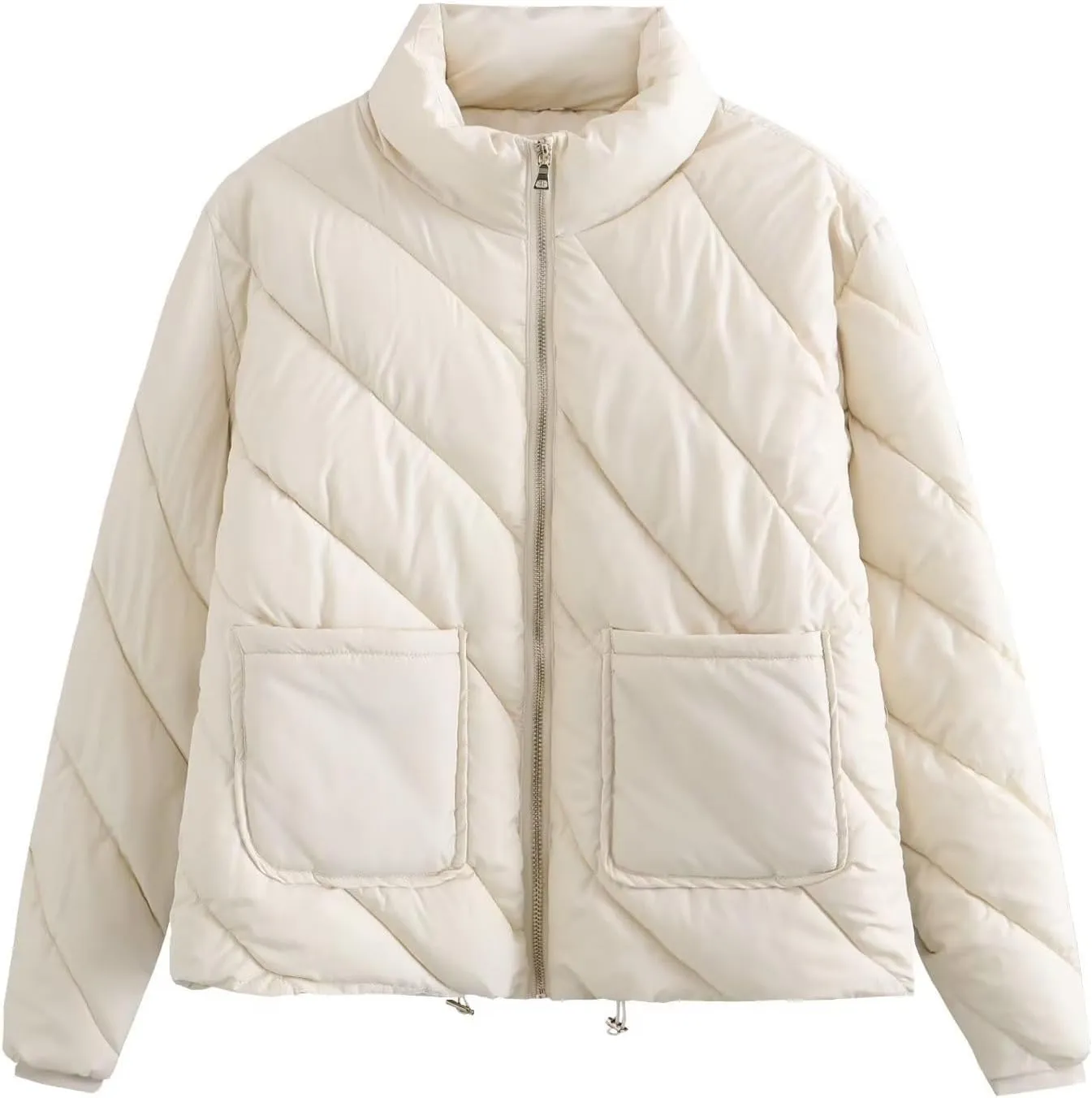 Women Winter Coats Long Sleeve Zip Puffer Jacket Stand Collar Quilted Lightweight Jackets Padded Baggy Short Down Coats
