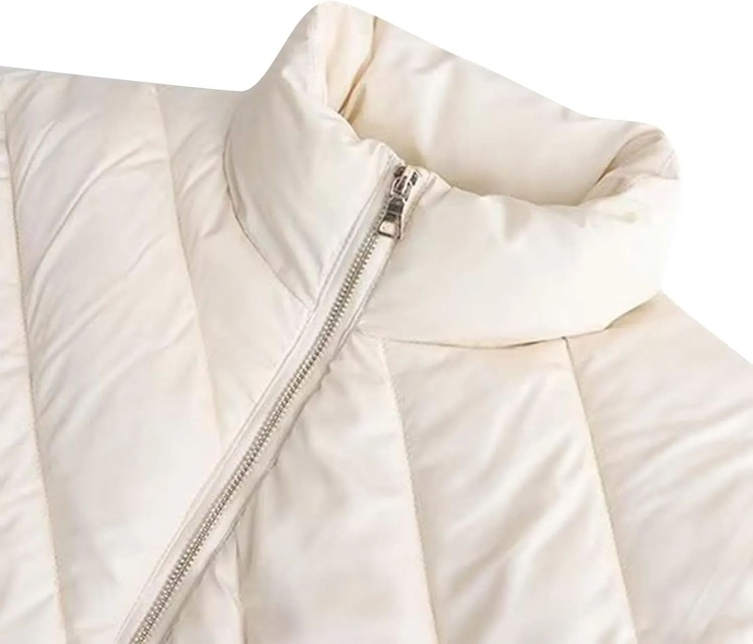 Women Winter Coats Long Sleeve Zip Puffer Jacket Stand Collar Quilted Lightweight Jackets Padded Baggy Short Down Coats